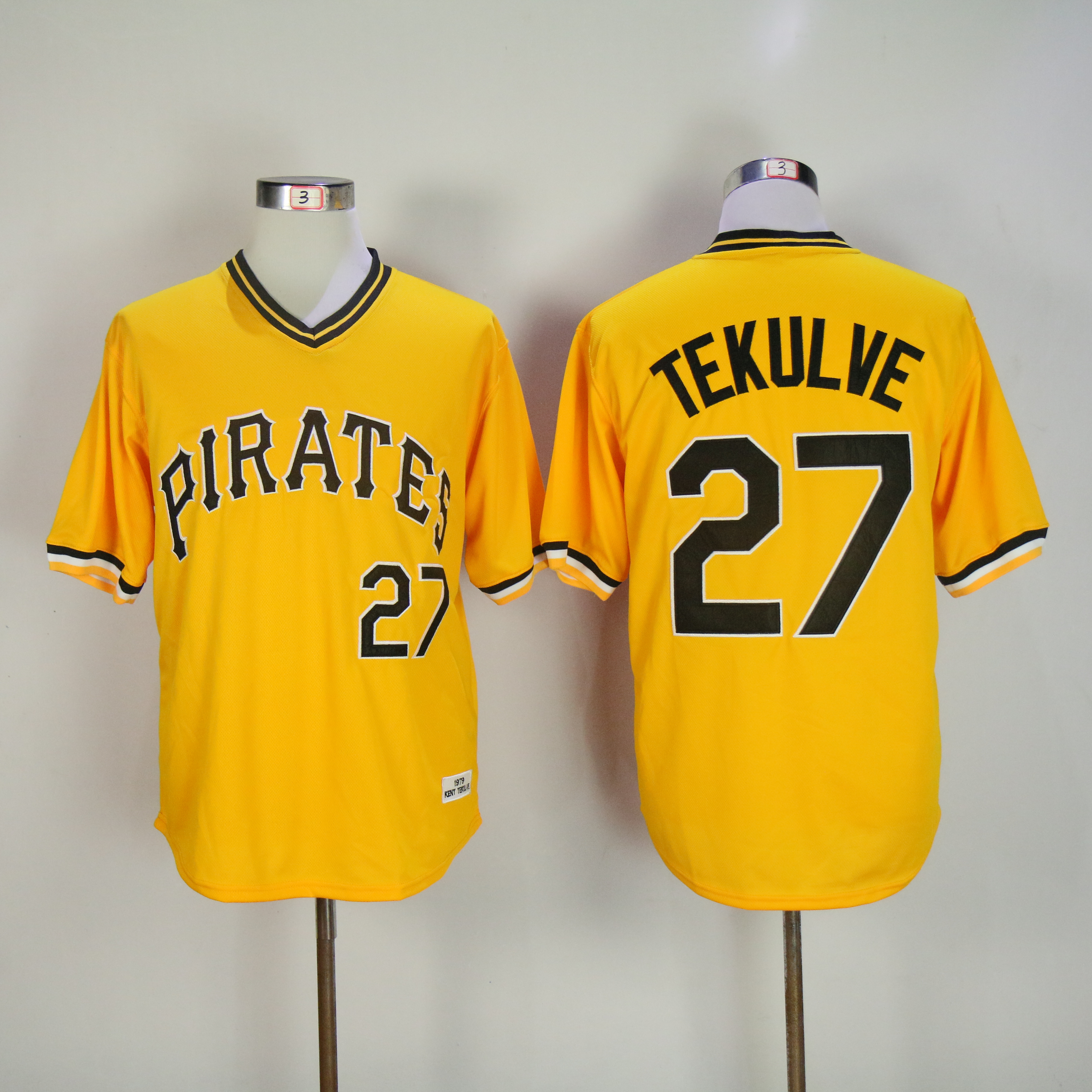 Men Pittsburgh Pirates 27 Tekulve Yellow Throwback MLB Jerseys